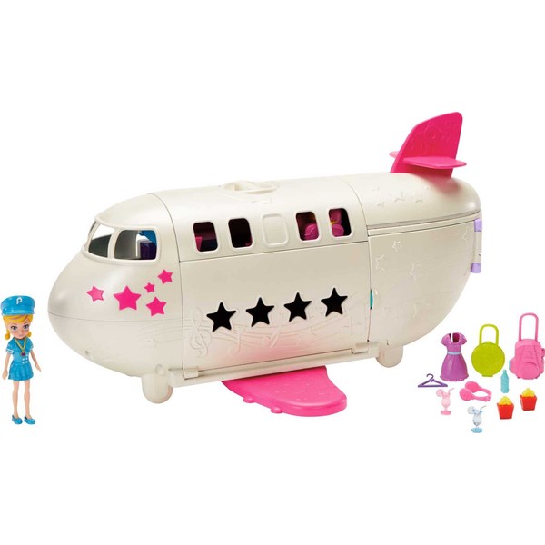 Polly Pocket Travel Toy Playset with 3-Inch Doll and Accessories, Transforming Fabulous Flying Jet Airplane Toy