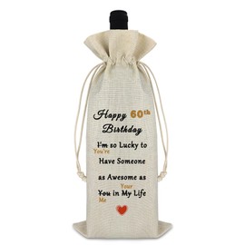 Happy 60th Birthday Gift For Men Women Birthday Wine Bag 60th Birthday Decorations Party Favors Wine Bottle Bag Turning 60 birthday Gifts For Grandparents Reusable Drawstring Wine Gift Bag