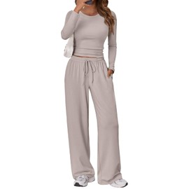 Trendy Queen Womens Two 2 Piece Matching Lounge Sets 2025 Early Fall Fashion Must Haves Y2K Workout Gym Clothes Comfy Airport Travel Vacation Luxury Outfits Sweatsuit Winter Essential Clothing