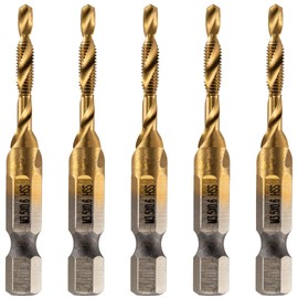 Rennie Tools - Pack Of 5 - M3.5 x 0.6 Combination Drill and Tap Bit, 1/4" Hex Shank. Metric Coarse Titanium Coated HSS Spiral Flute Drilling Tapping Tool. 3.5mm x 0.6mm Pitch Drill Bit.