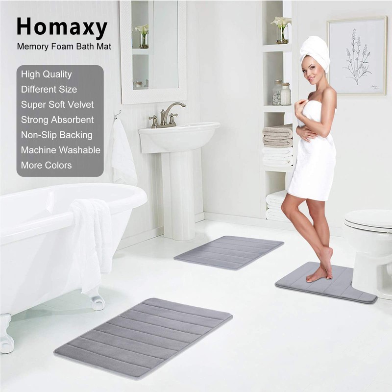 Homaxy Memory Foam Bathroom Bath Mat, Absorbent Non-Slip Bath Mat,
