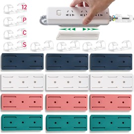 CHNLML 12PCS Power Strip Holder, Adhesive Punch-Free Socket Holder, Self Adhesive Socket Desktop Fixer, Socket Holder Wall Mount and 12 Cable Clips