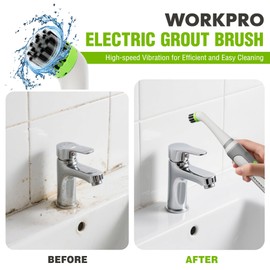 WORKPRO Cordless Grout Brush Set, 5500RPM Power Scrubber, IPX6 Waterproof Electric Scrubber with Type-C Charging Cable and Replaceable Brush Heads for Cleaning Grout, Tiles, Grime, and Crevices
