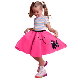 Poodle Skirt 1950s Costume Accessory Set of 5Pcs for Girls,100 Days of School Costume for Kids Hot Pink