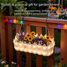 Solar Planter Lights Outdoor, 12-inch Rectangular LED Flower Pot with 8 Modes & Auto On/Off, IP65 Waterproof for Garden, Patio, Balcony, Pathway Decor, Gift for Garden Lovers (Warm White)