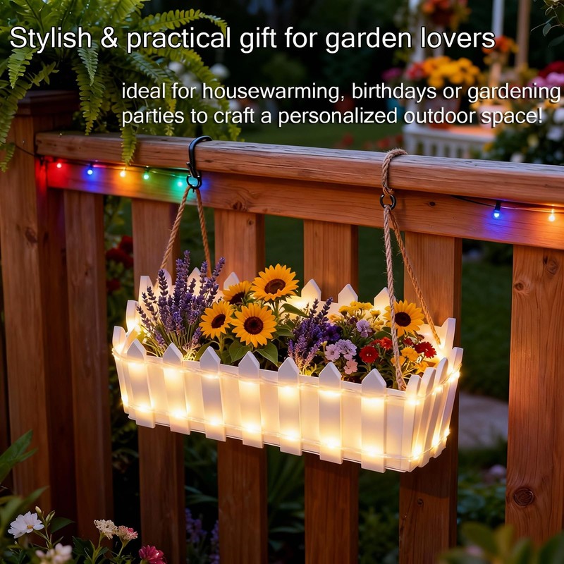 Solar Planter Lights Outdoor, 12-inch Rectangular LED Flower Pot with