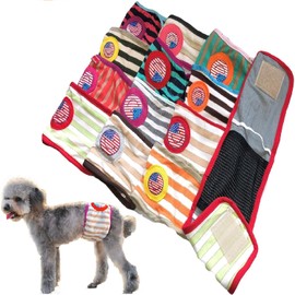 FunnyDogClothes Set - 6pcs Dog Puppy Diaper Male Boy Belly Band Random Colors Reusable Washable for Small Pet (M - Waist 13" - 16")
