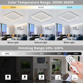 Zihoi Flush Mount LED Ceiling Light Fixture Black, 11.8 Inch 40-60 Watt, 3000K-6500K Dimmable 3 Color Selectable Square Ceiling Lamp, Close to Ceiling Lights for Bedroom, Kitchen, Living Room