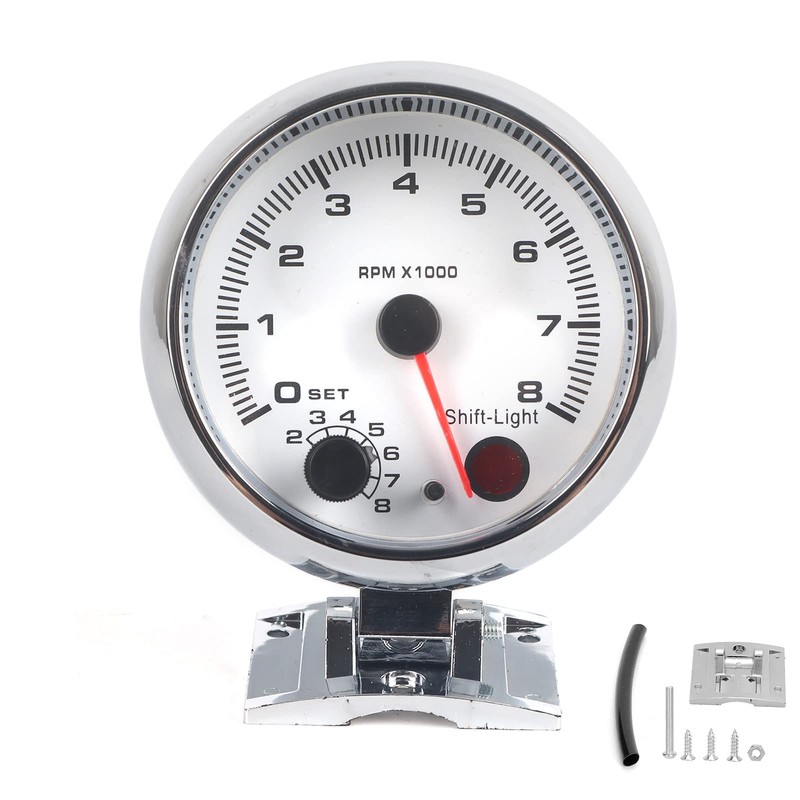 Tbest Tachometer 4 Cylinder Chrome White Switch Light 3.75" 0-8000RPM