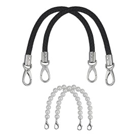 JRSHIRLEYLTD Pack of 2 40 cm Bag Handles, Leather Handles for Bags, Handbag Strap, Replacement Handle, Bag Hanger, Shoulder Strap, Handbag Replacement Handle (Black), with 2 Pearl Chains