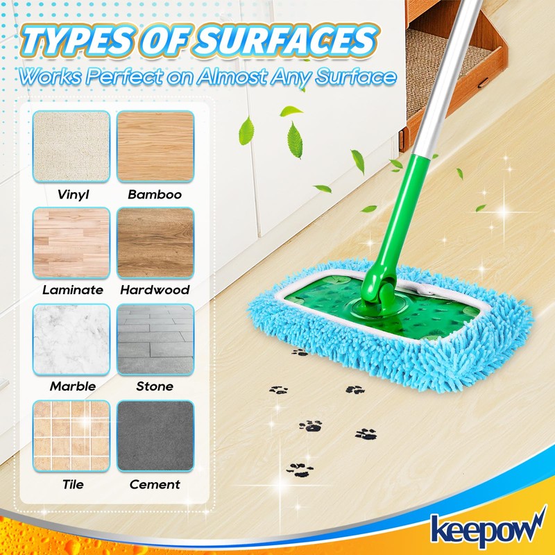 KEEPOW Reusable Microfiber Mop Pads Compatible with Sweeper Mop Replacement