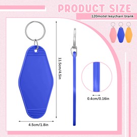 120 Pcs Blank Hotel Keychains Bulk Vintage Motel Sublimation Heat Transfer DIY Keychain Tags Vinyl Plastic Luggage Labels for Crafting Ornament Backpack Zipper, 24 Colors
