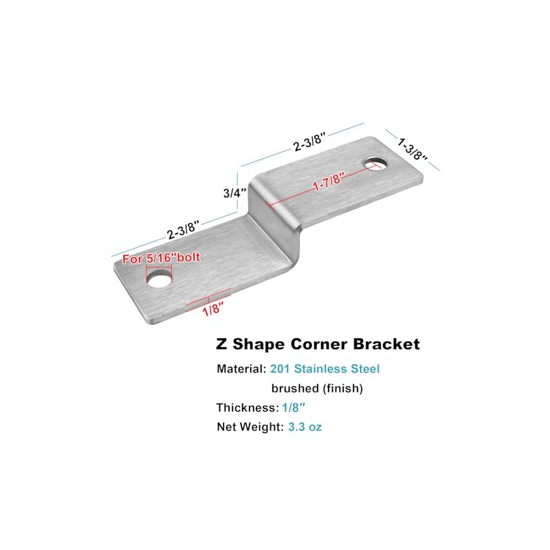 heneng 10 Pcs Stainless Steel Z Shaped Corner Bracket, Offset