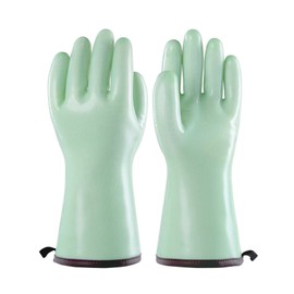 PACIFIC PPE Heat Resistant Oven Gloves, Food Grade Safety Gloves with Thickened Waterproof Silicone Coating for Cooking, Grilling, Baking, Smoker, Green, XL/10