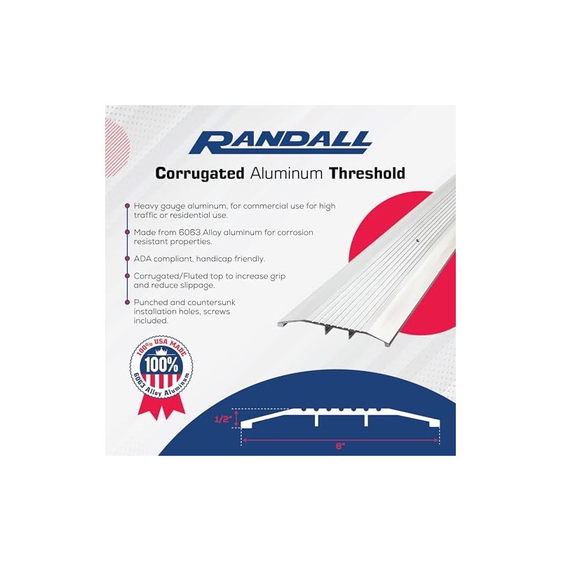 92" Long Aluminum Threshold (Silver, 6" Wide x 1/2" High)