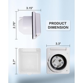 RV Power Inlet 30 Amp 125V Shore Power Inlet Power Plug Twist Lock with 3 Stainless Steel Pins 30A RV Receptacle for Marine Boat RV Shed Electrical Extension