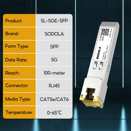 Sodola 5GBase-T RJ45 SFP+ Module, 5G SFP to RJ45 SFP Copper Transceiver, Compatible with Ubiquiti UniFi, TP-Link, Mikrotik and Other Open Switches, Plug and Play