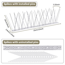 11FT Stainless Steel Bird Spike,Bird Spikes for Outside to Keep Birds Away, Pigeon Spikes for Fence, Roof, Farm,Balcony, Fence Spikes for Outdoor (10Pack)