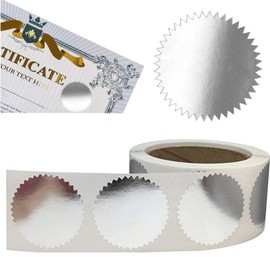 Certificate Award Seals Stickers, Silver Metallic Stickers with Serrated Edge 2'' Certificate Wafer Seals Stickers Labels for Envelopes, Package, School, Business - 250 PCS