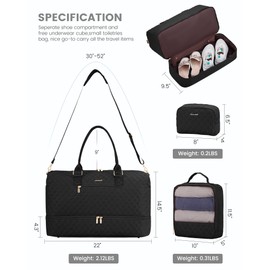 LOVEVOOK Travel Duffle Bag for Women, Weekender Overnight Bag with Shoe Compartment, Carry on Bag with Toiletry Bag, Gym Duffel Bag with Wet Pocket, Hospital Bags for Labor and Delivery 3 Pcs Set