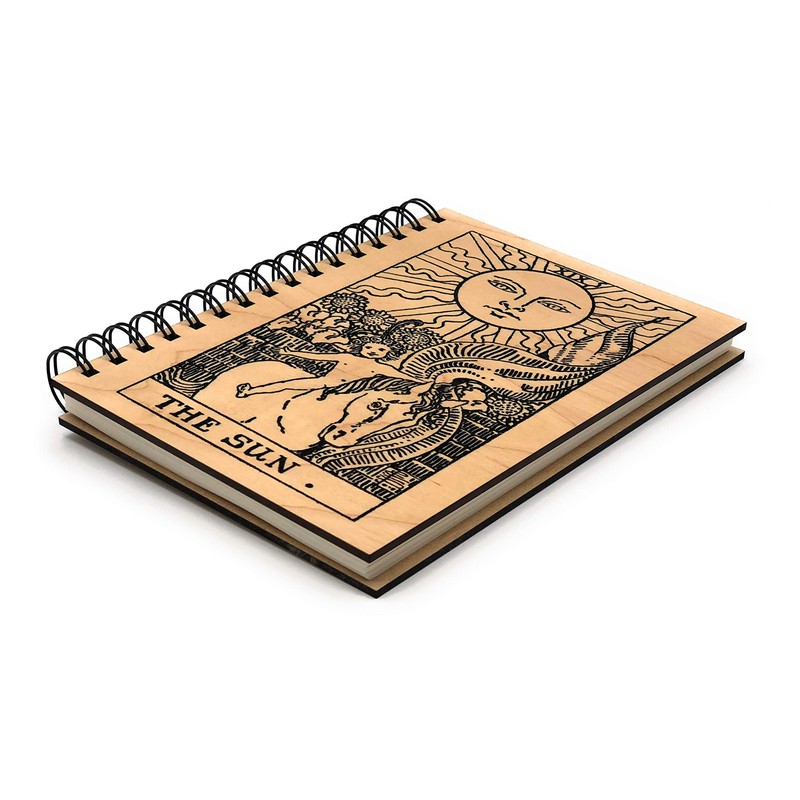 The Sun Tarot Wood Journal/Notebook - 80 sheets lined paper