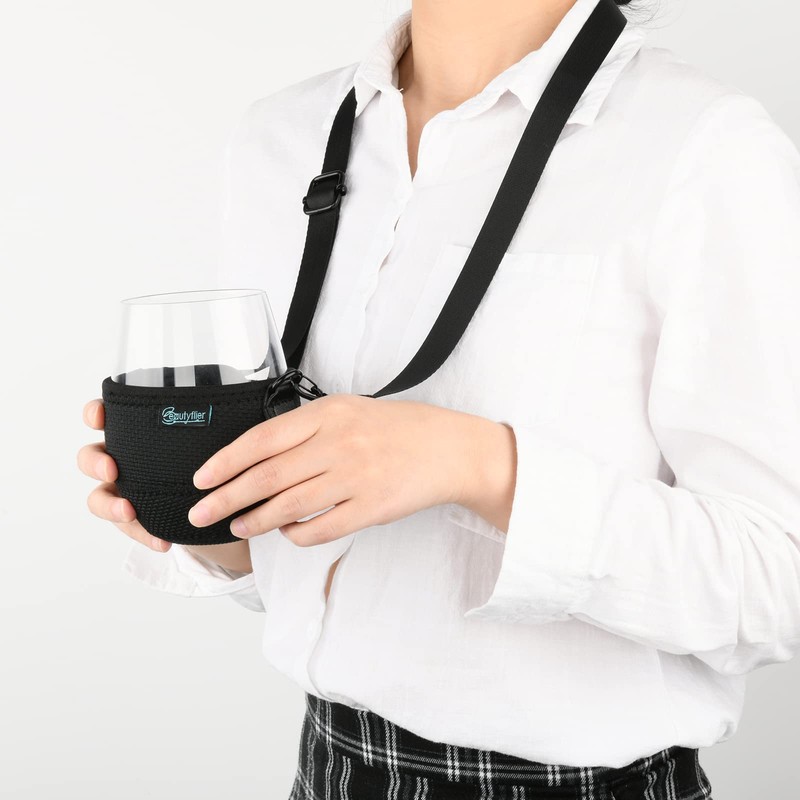 Beautyflier Stemless Wine Glass Insulator with Adjustable Neck Strap for