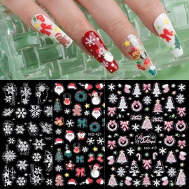 Christmas Nail Art Stickers 3 Sheets 5D Embossed Self Adhesive Nail Decals Snowflake Santa Claus Christmas Tree Elk Reindeer Bow Tie Designs Nail Stickers for Women DIY Manicure Supplies Holiday Gift