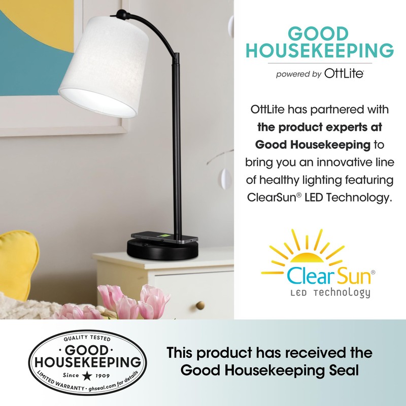 OttLite Good Housekeeping Shaded LED Desk Lamp with Wireless Charging