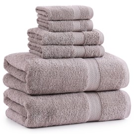 LANE LINEN Bath Towels for Bathroom Set - 100% Cotton Towels Set, 6 Pc Absorbent Towel Sets for Bathroom, Quick Dry Bath Towels Set, 2 Bath Towels for Adults, 2 Hand Towel, 2 Wash Cloths - Platinum