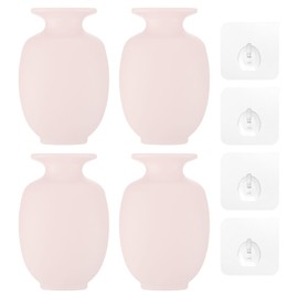 PATIKIL Wall Mounted Flower Vase, 4 Pcs Mini Flower Vase PP Removable Wall Hanging Flower Pot with Sticky Hook for Home Party Decoration, Pink