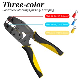 Ratchet Crimping Plier, FortCeremy Insulated Ratcheting Wire Terminal Crimp Tool, Orange AWG20-10 (0.5-1.5/1.5-2.5/4-6mm²) Hand Crimping, Electrical Crimper Plier for Electrical Connectors, Black