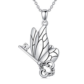 PROESS Butterfly Key Necklace 925 Sterling Silver Butterfly Necklace Key Pendant Vintage Jewelry for Women Men