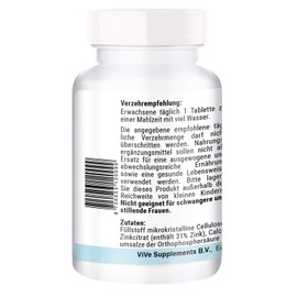 Zinc Tablets, 25 mg Made of Zinc Citrate, 180 Tablets, High Dose, Vegan, Quality from Germany ViVe Supplements