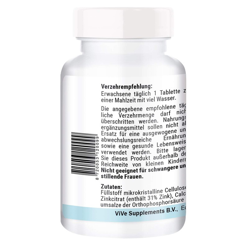 Zinc Tablets, 25 mg Made of Zinc Citrate, 180 Tablets,