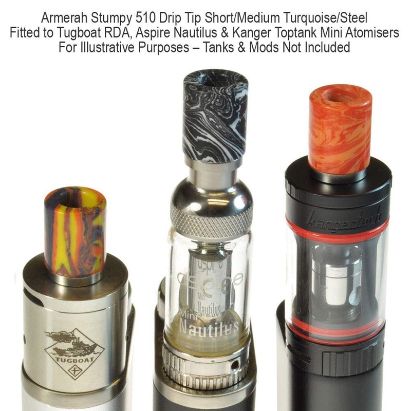 Armerah Stumpy 510 Drip Tip eCig Mouthpiece Short/Medium Turquoise/Steel 3