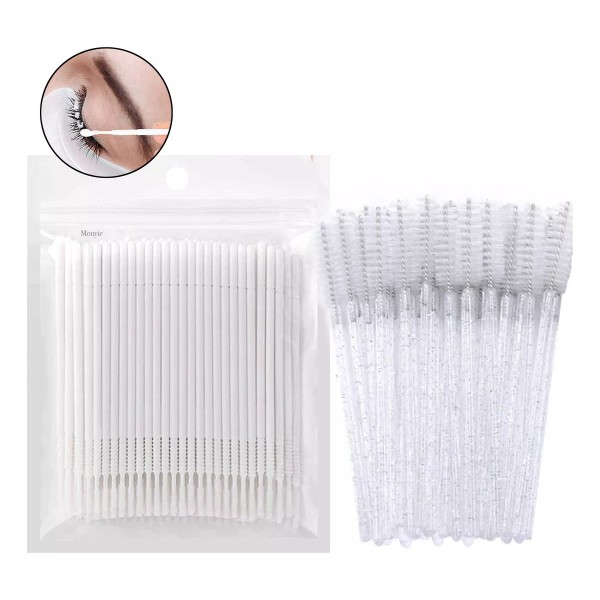 Mouyic 10 Microbrush + 50 Cepillos Pestañas Blancos Glitter