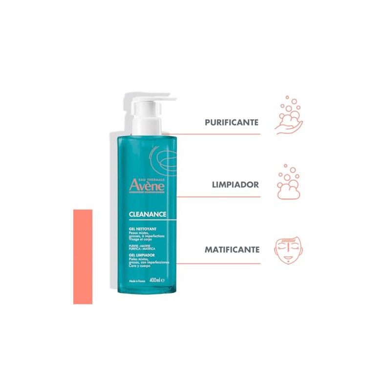 Avène Cleanance, Gel Limpiador para Piel Grasa, 400ml
