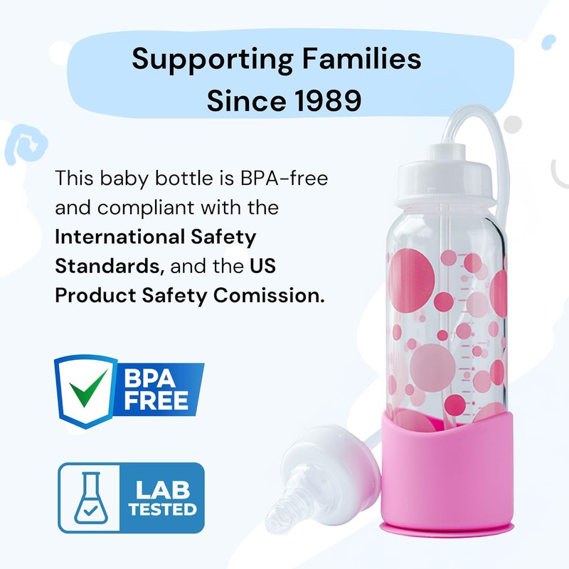 Hands-Free Baby Bottle - Anti-Colic Nursing System 7 oz Glass