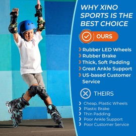 XINO SPORTS Adjustable Inline Skates for Girls - Illuminating LED Light- Up Wheels, Comfortable and Durable Design for Indoor and Outdoor Skating, Great for Beginners (Black, Medium 5-8)