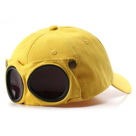 ALVEIN Cap with Goggles, Pilot Cap, Hip Hop, Unisex, One Size, Windproof, Aviator, Roman, Adventure, Retro Cosplay, yellow