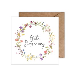 WBdesignz Get Well Soon Card Flower Wreath Pastel Ring - Get Well Card Health Wishes (125 x 125 mm)