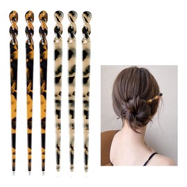 6 Pack Acetate Hair Sticks Leopard Printed Hair Chopsticks Tortoise Shell Hairpin Chopsticks Hair Clip Styling Pin Accessories Set for Women