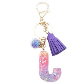 Xsclpomddy A-Z Initials Letter Keychain Crystal Pink with Tassel Pendant for Wallet Backpack Handbags Women Girls,J
