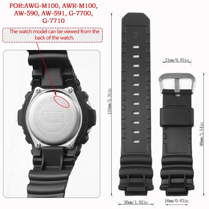 Ruuber Replacement Band Compatible with Casio G Shock AWG-M100 AWGM100B