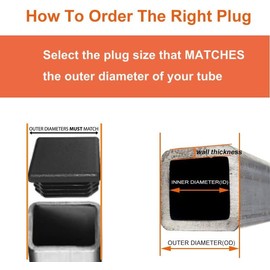 8 Pack 1 3/4 Inch (45mm) Square Plastic Plugs, Insert End Caps for Square Tubing Post