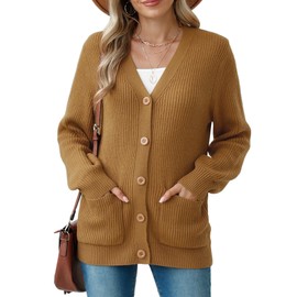 VIISHOW Plain Casual Womens Open Front Long Sleeve Button up Chunky Knit Tan Cardigan Sweaters for Women Trendy,Z Camel,X-Large