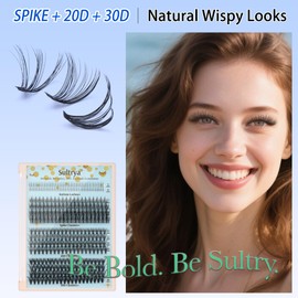 Sultrya Eyelash Extensions Lash Clusters Natural Mixed Individual False Eyelashes Multi-types Bottom Lashes Spike 20D 30D Clusters with 10-16mm Multiple Lengths Wispy Look Light Volume for Self Use