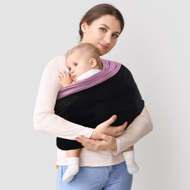 TKKOK Baby Wrap Carrier, Unisex Baby Carrier, Lightweight & Ultra Soft, Easy to Wear Baby Wrap, Perfect for Newborn Toddlers, Plum/Black