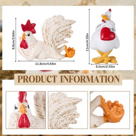 AceOrbit 2 Pcs Funny White Rooster Statue Decor Long Eyelashes Table Art Sculpture Resin Figurine Decoration Modern Aesthetic Chicken Figurine for Living Room Desk Bedroom Bookshelf and Office Display