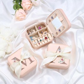Small Jewellery Box with Initial Letter D and Flower Initial Jewellery Box Travel Organiser Box Gifts for Women Girls Gifts for Christmas Birthday Wedding Bridesmaid
